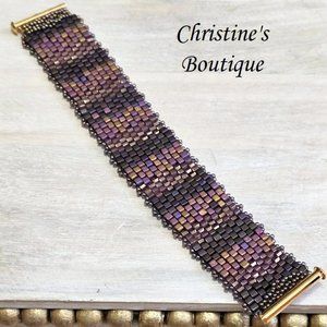 Handmade Miyuki Glass square bead peyote bracelet eggplant purple ombre colors